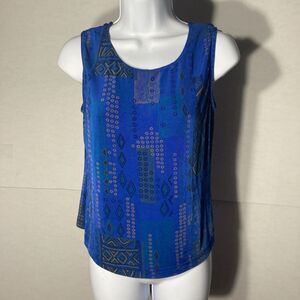 CHRISTINA HOPE blue multicolor geometric scoop neck sleeveless stretchy top PM
